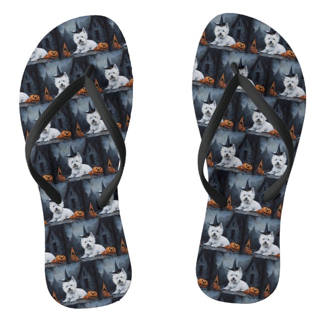 West Highland White Terrier Pumpkin Halloween  Thongs (Footbed)