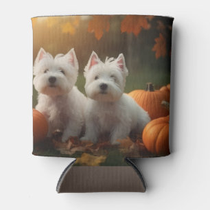 West Highland White Terrier Puppy Autumn Pumpkin Can Cooler