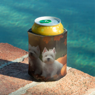 West Highland White Terrier Puppy Autumn Pumpkin Can Cooler