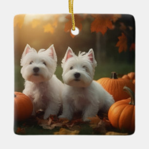 West Highland White Terrier Puppy Autumn Pumpkin Ceramic Ornament