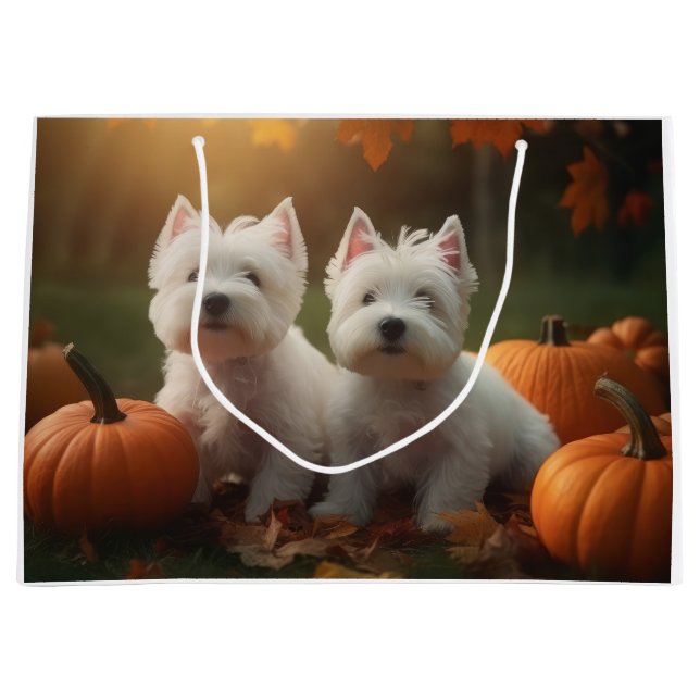 West Highland White Terrier Puppy Autumn Pumpkin Large Gift Bag (Front)