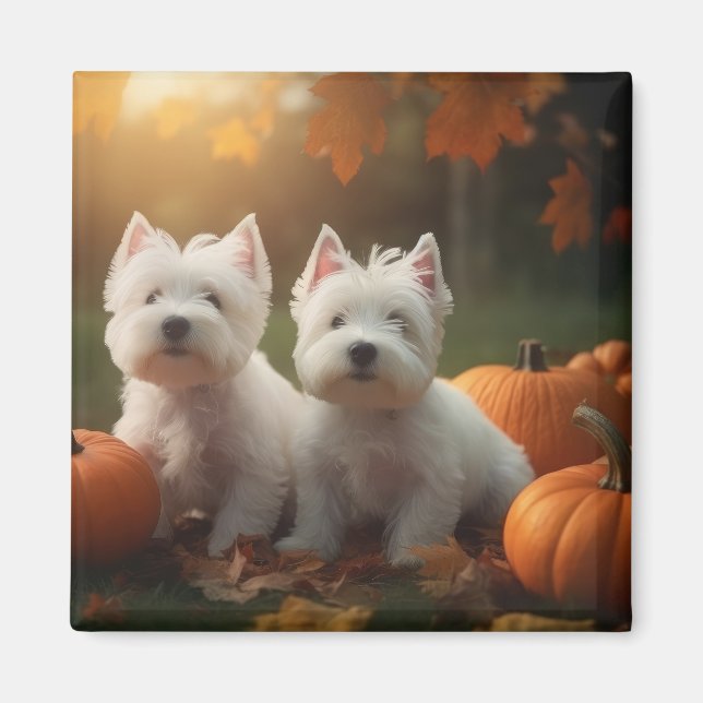 West Highland White Terrier Puppy Autumn Pumpkin Magnet (Front)