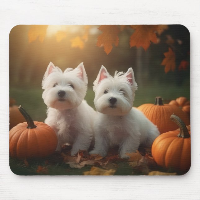 West Highland White Terrier Puppy Autumn Pumpkin Mouse Pad (Front)