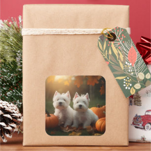 West Highland White Terrier Puppy Autumn Pumpkin Square Sticker