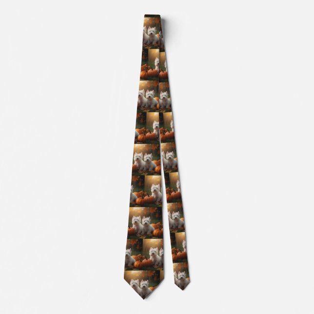 West Highland White Terrier Puppy Autumn Pumpkin Tie (Front)