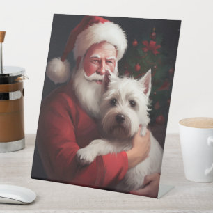 West Highland White Terrier Santa Claus Christmas Pedestal Sign