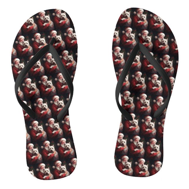 West Highland White Terrier Santa Claus Christmas Thongs (Footbed)