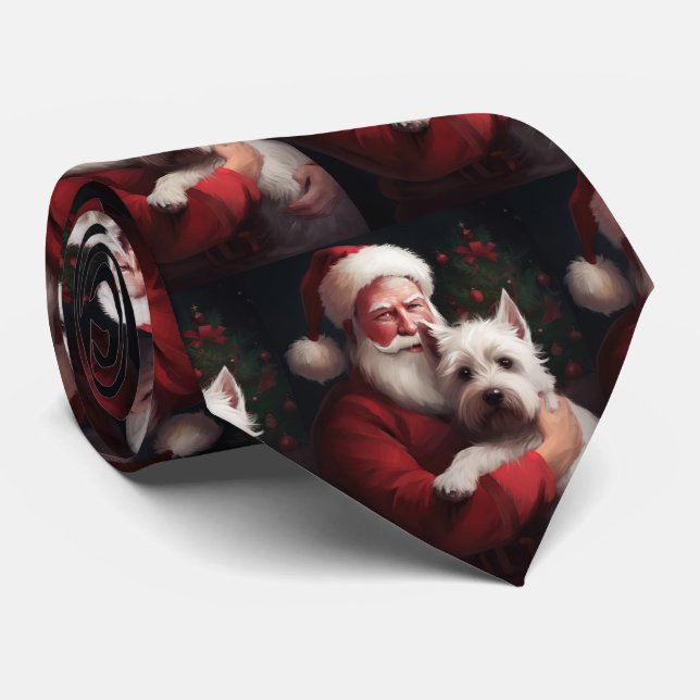 West Highland White Terrier Santa Claus Christmas Tie (Rolled)