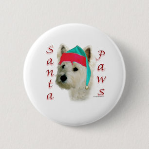 West Highland White Terrier Santa Paws 6 Cm Round Badge