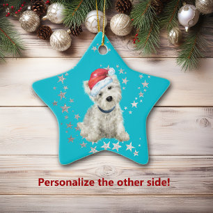 West Highland White Terrier Silver Stars Christmas Ceramic Ornament