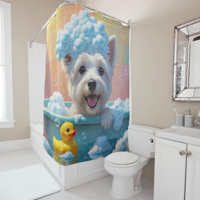West Highland White Terrier Sleepy Cute Funny Shower Curtain (In Situ)