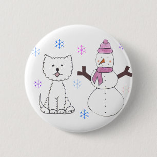 West Highland White Terrier & Snowman 6 Cm Round Badge