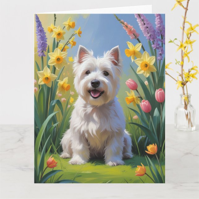 West Highland White Terrier Spring Flowers  Card (Yellow Flower)