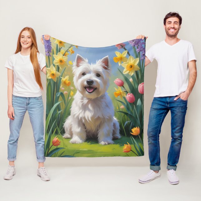 West Highland White Terrier Spring Flowers  Fleece Blanket (In Situ)