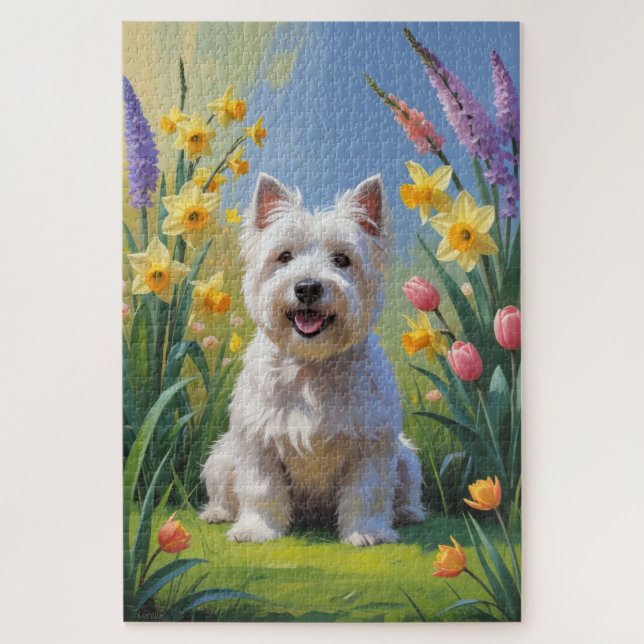 West Highland White Terrier Spring Flowers  Jigsaw Puzzle (Vertical)