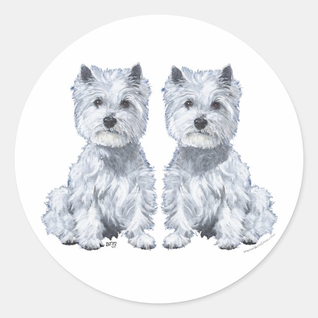 West Highland White Terrier Twins! Classic Round Sticker (Front)