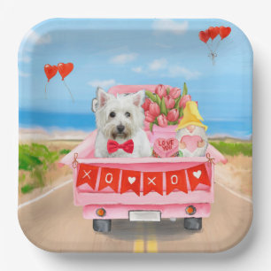 West Highland White Terrier Valentine's Day Truck Paper Plate