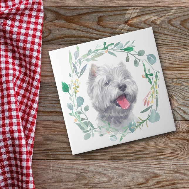 West Highland White Terrier Watercolor Wreath Ceramic Tile (Creator Uploaded)