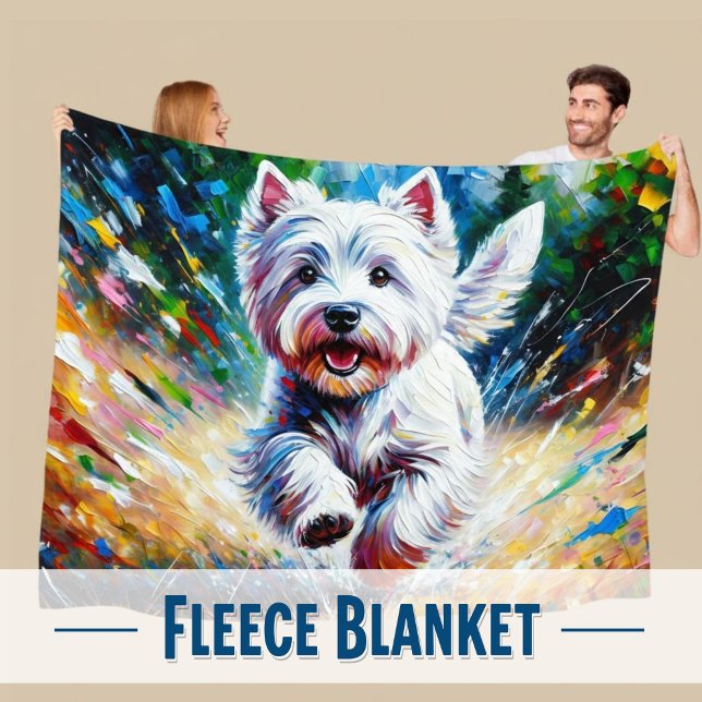 West Highland White Terrier "Westie" Dog Portrait Fleece Blanket (Modern Westie Dog Lover Artistic Fleece Blanket)