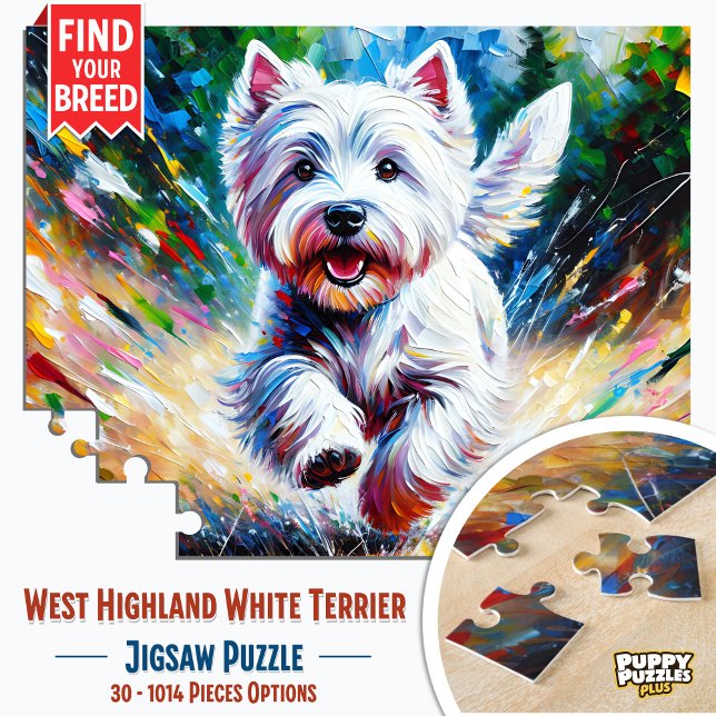 West Highland White Terrier "Westie" Dog Portrait Jigsaw Puzzle (Vibrant Westie Portrait Acrylic Print - Energetic Dog Art for Your Home)