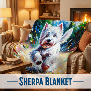 West Highland White Terrier "Westie" Dog Portrait Sherpa Blanket
