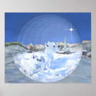 West Highland White Terrier Winter Night Poster