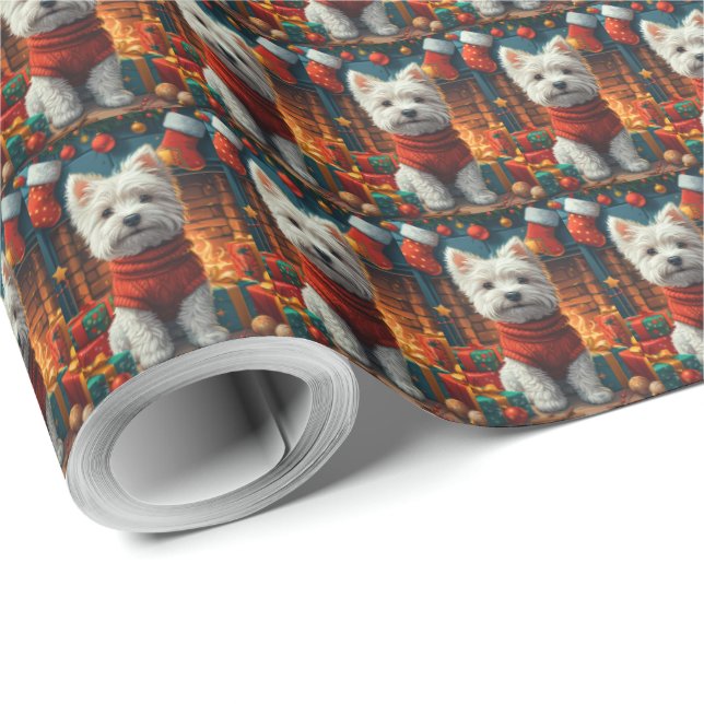 West Highland White Terrier With Christmas Gifts  Wrapping Paper (Roll Corner)