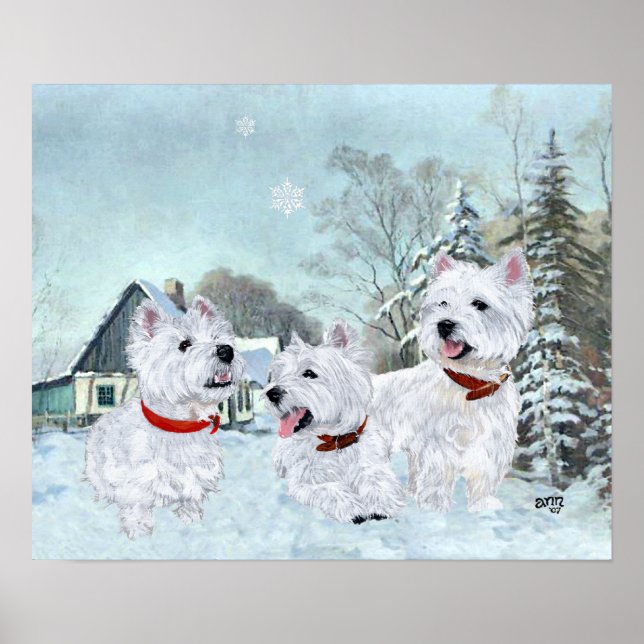 West Highland White Terriers in the Snow Poster (Front)