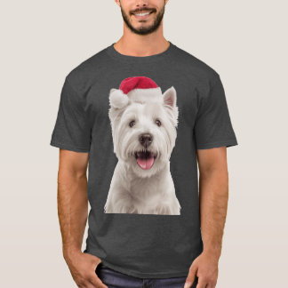 West Highland Whiteerrier dog with Christmas Hat F T-Shirt
