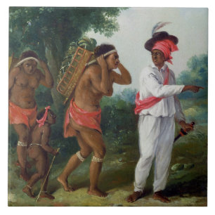 West Indian Man of Colour, Directing two Carib Wom Ceramic Tile