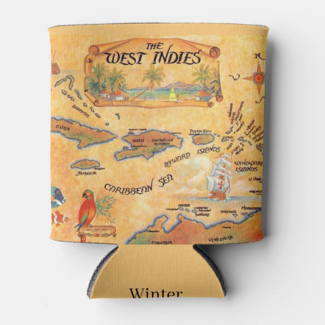 West Indies Caribbean Islands Map Can Cooler (Front)