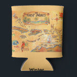 West Indies Caribbean Islands Map Can Cooler<br><div class="desc">A vintage postcard map of the West Indies beautifully illustrated and repurposed on a foam can cooler.  You can customise the bottom with a message,  date,  initials,  name,  whatever you like.</div>