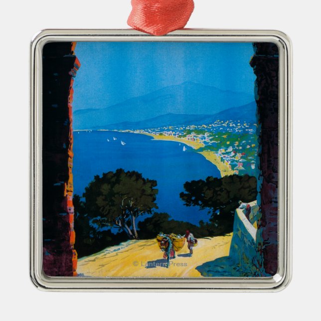 West Italian Riviera Travel Poster Metal Tree Decoration (Front)