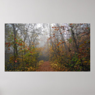 West Mountain Autumn Forest Trail Fog Poster