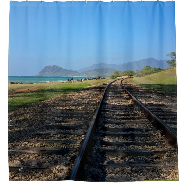 West Oahu Hawaii Mountains and Railroad Shower Curtain (Front)