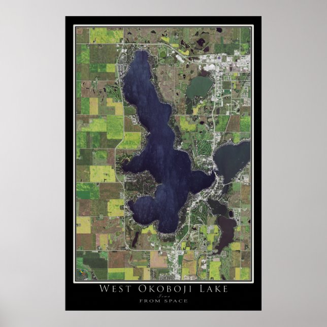 West Okoboji Lake Iowa From Space Satellite Map Poster (Front)