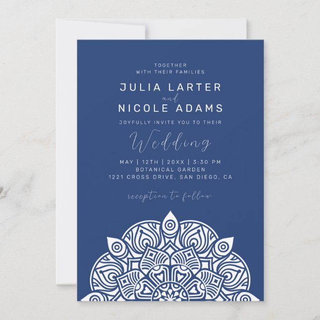 West Pacific Variant Oval Classic Mandala Wedding Invitation (Front)