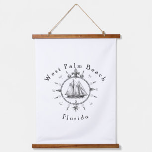West Palm Beach Florida Nautical Sailing Compass Hanging Tapestry