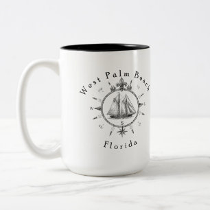 West Palm Beach Florida Nautical Sailing Compass Two-Tone Coffee Mug