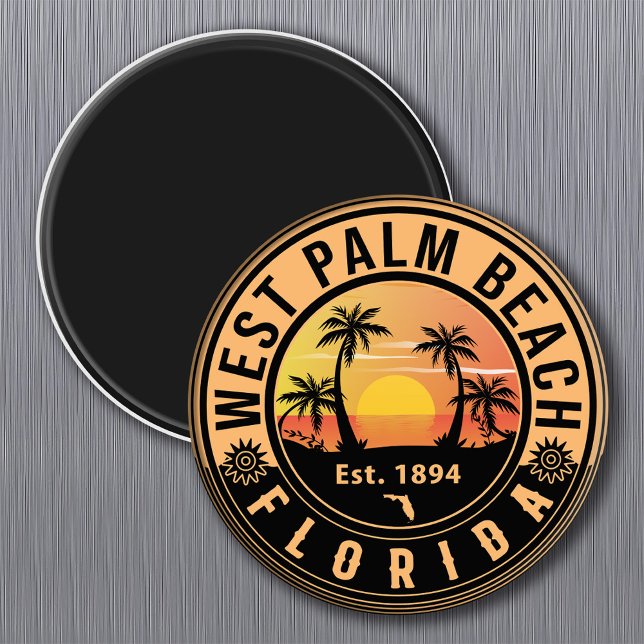 West Palm Beach Florida Retro Sunset Souvenirs Magnet (Creator Uploaded)
