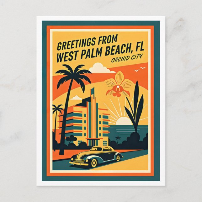West Palm Beach Florida Retro Travel Postcard (Front)
