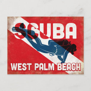 West Palm Beach Scuba Diver - Blue Retro Postcard