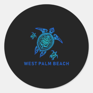 West Palm Beach Sea Blue Tribal Turtle Classic Round Sticker