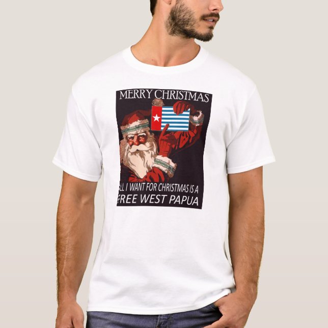 West Papua Christmas Santa Claus Morning Star Flag T-Shirt (Front)