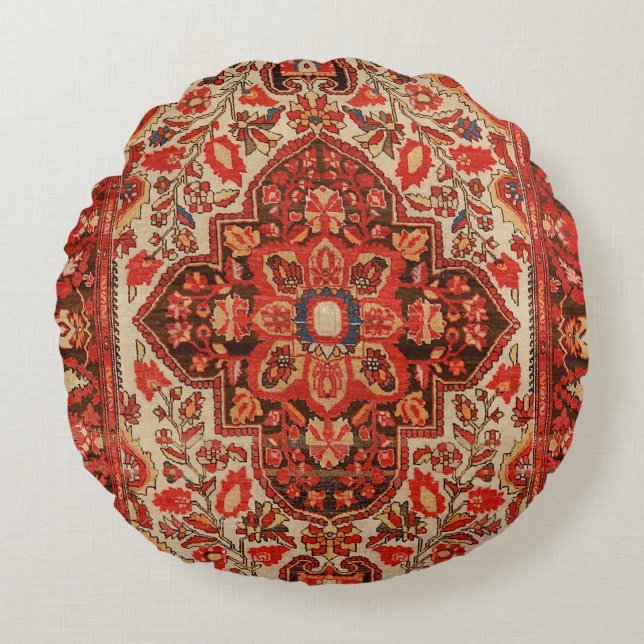 West Persia Sarouk Burnt Red Orange  Round Cushion (Front)