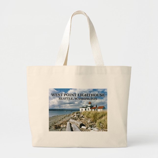West Point Lighthouse, Seattle Washington Large Tote Bag (Front)