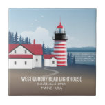 West Quoddy Head Lighthouse Ceramic Tile<br><div class="desc">Colourful artwork of the visually striking West Quoddy Lighthouse,  situated at the most eastern point of continental USA.  Perfect for anyone who loves this fantastic part of Maine.</div>