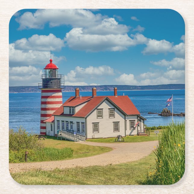 West Quoddy Head Lighthouse, Lubec, Maine Square Paper Coaster (Front)