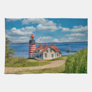 West Quoddy Head Lighthouse, Lubec, Maine Tea Towel