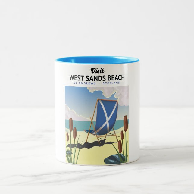 West Sands Beach, St Andrews Scotland Two-Tone Coffee Mug (Center)